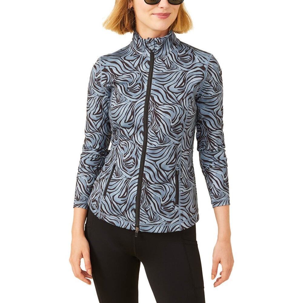 J. McLaughlin Billie zip-up performance jacket blue zebra size XS